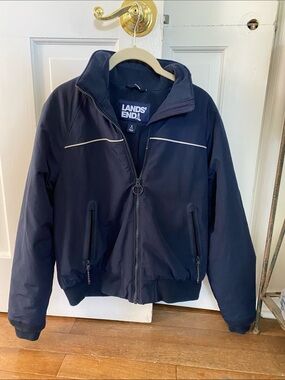 Lands' End Navy Blue Windbreaker Jacket with White Piping-size 6/8
